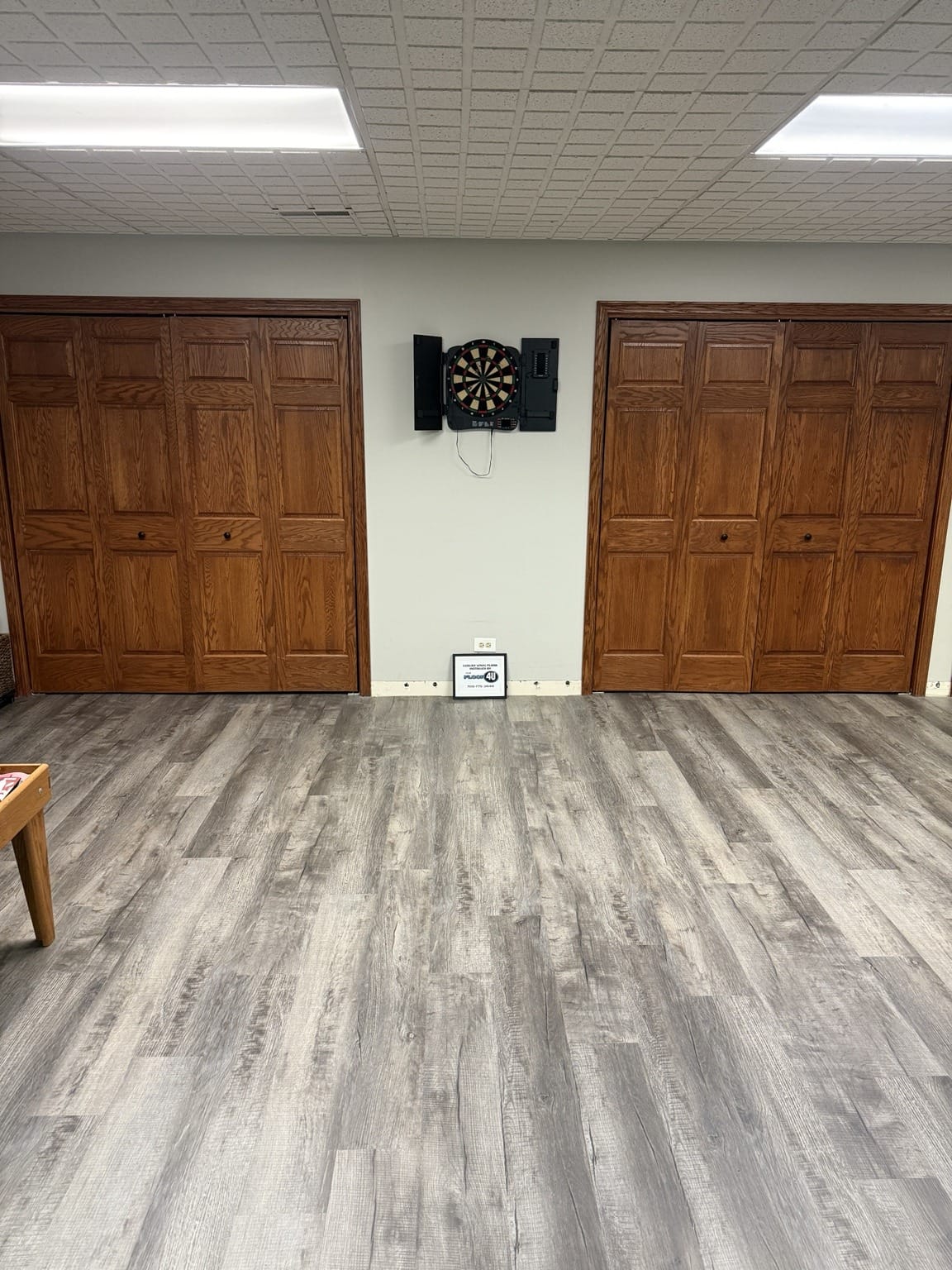 Finished COREtec Galveston Oak basement flooring in Downers Grove IL installed by The Floor4U.