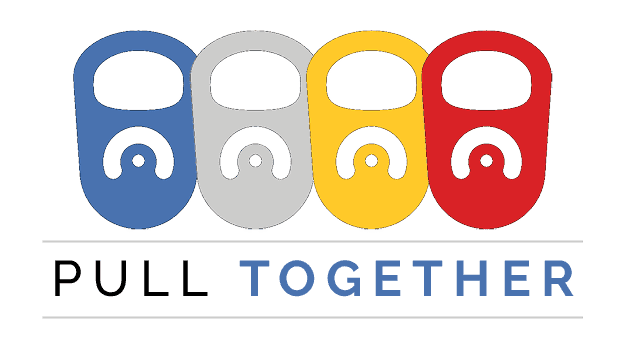 Pull Together logo with multicolored pop tabs promoting the Ronald McDonald House Charities pop tab donation campaign. Supported by The Floor 4U in Mokena, IL.