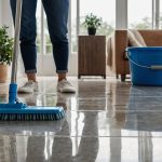 Cleaning new tiles after grouting to remove grout haze and ensure a flawless finish.