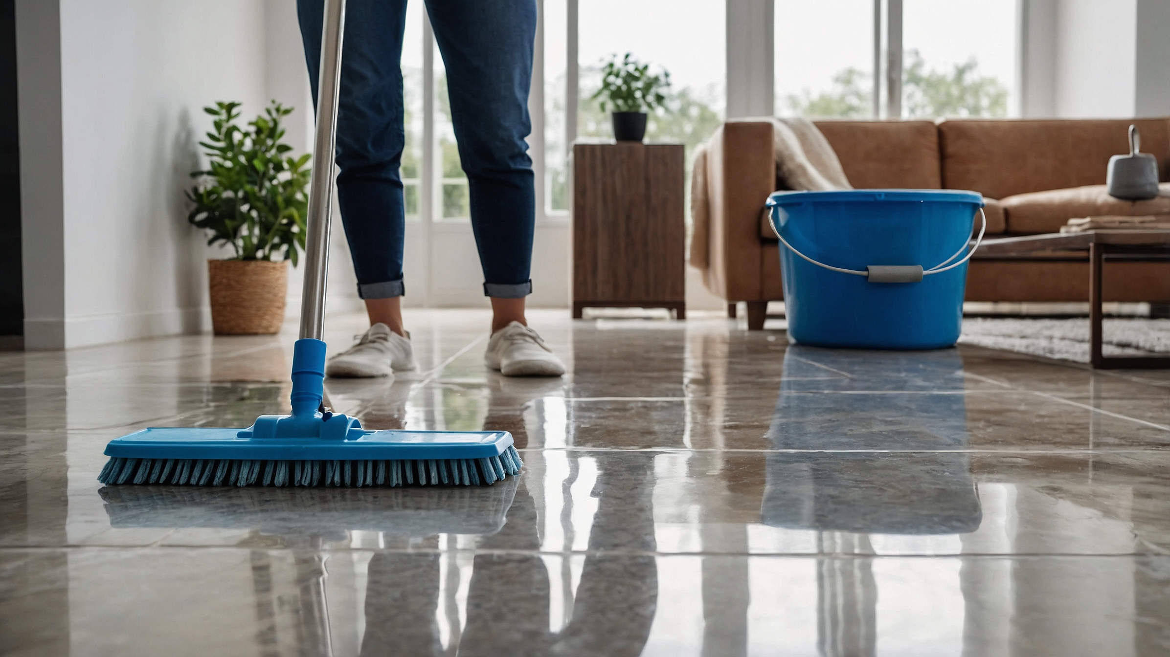 Cleaning new tiles after grouting to remove grout haze and ensure a flawless finish.