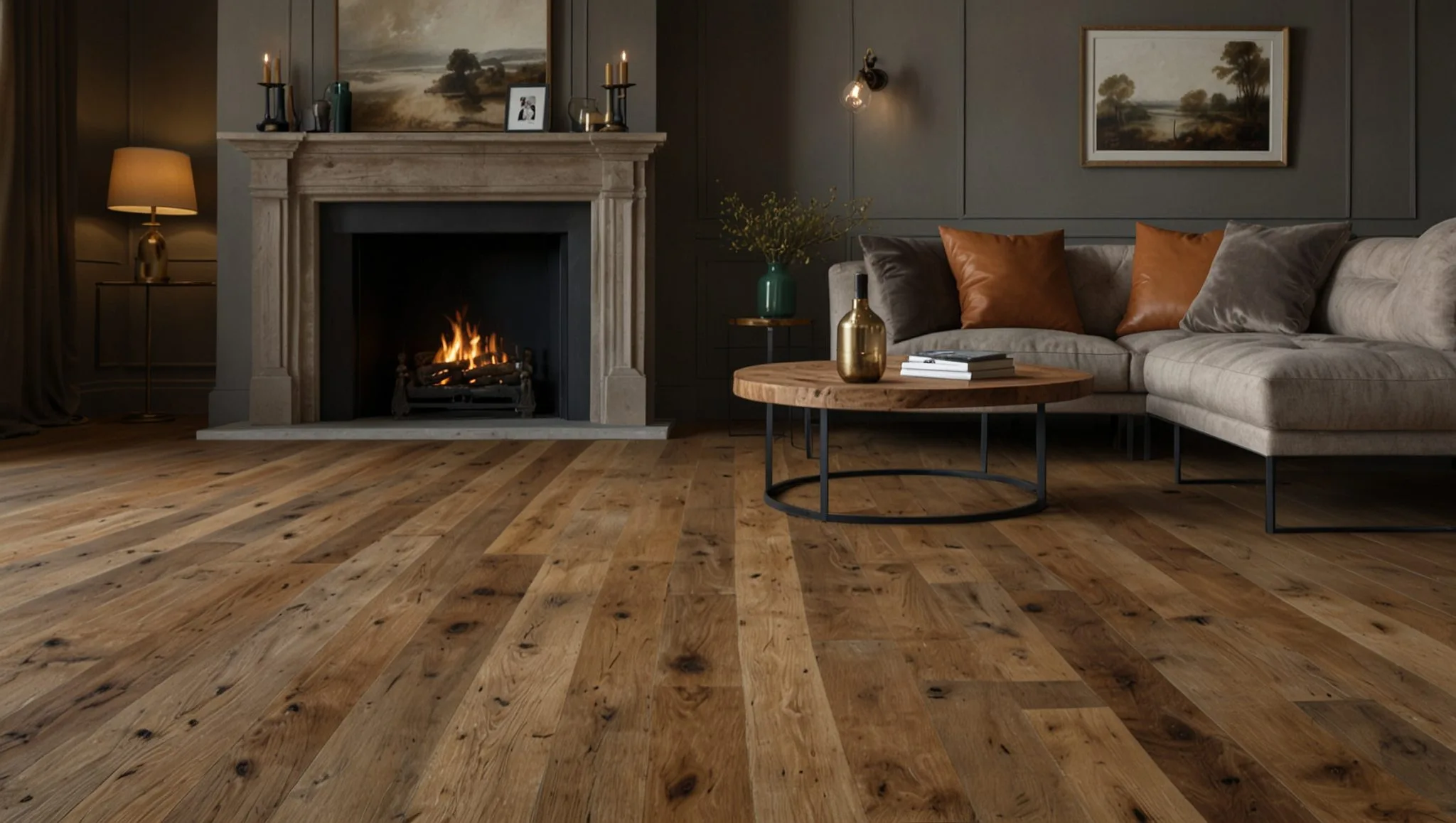 Wide-plank engineered wood flooring installed by The Floor 4U in a Mokena, IL living room. Spacious design with modern elegance.