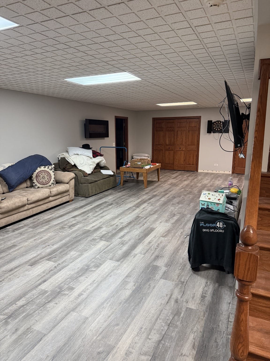 Finished COREtec Galveston Oak basement flooring in Downers Grove IL installed by The Floor4U.