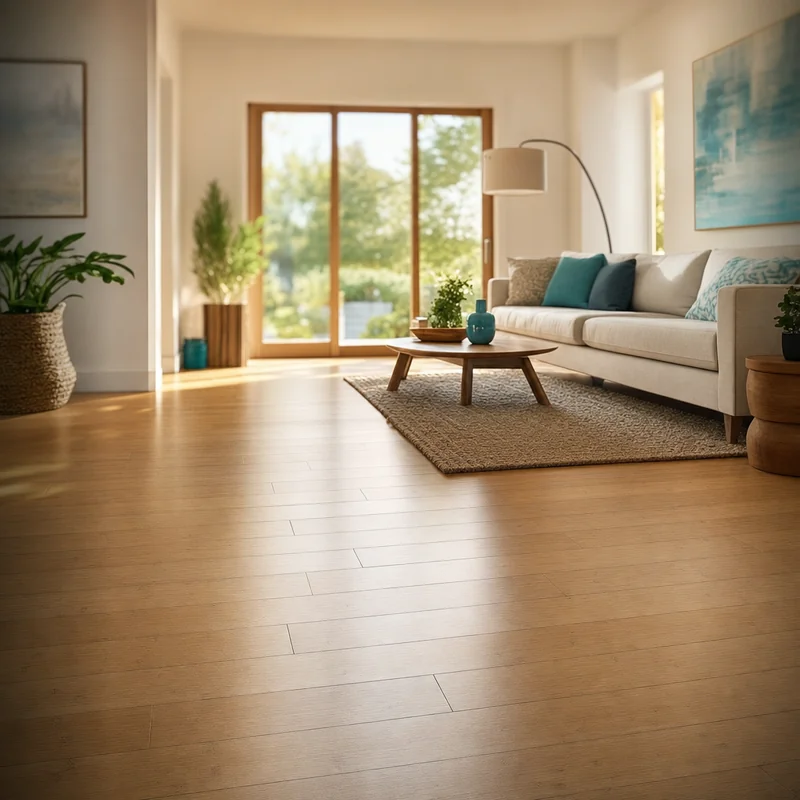 Strand-woven bamboo flooring planks in a contemporary living space