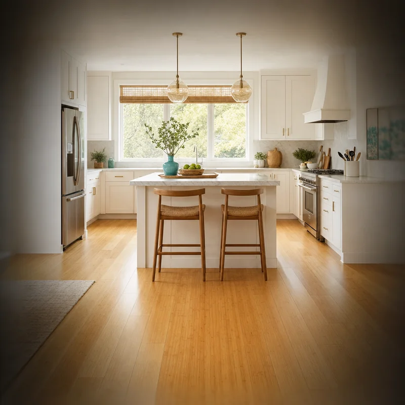 Wide-plank bamboo flooring in a modern Mokena kitchen