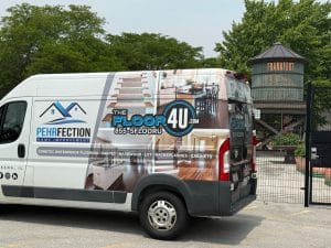The Floor 4 U service van parked in Frankfort, IL. Local flooring experts serving Mokena, Frankfort, and nearby areas with trusted home installation.