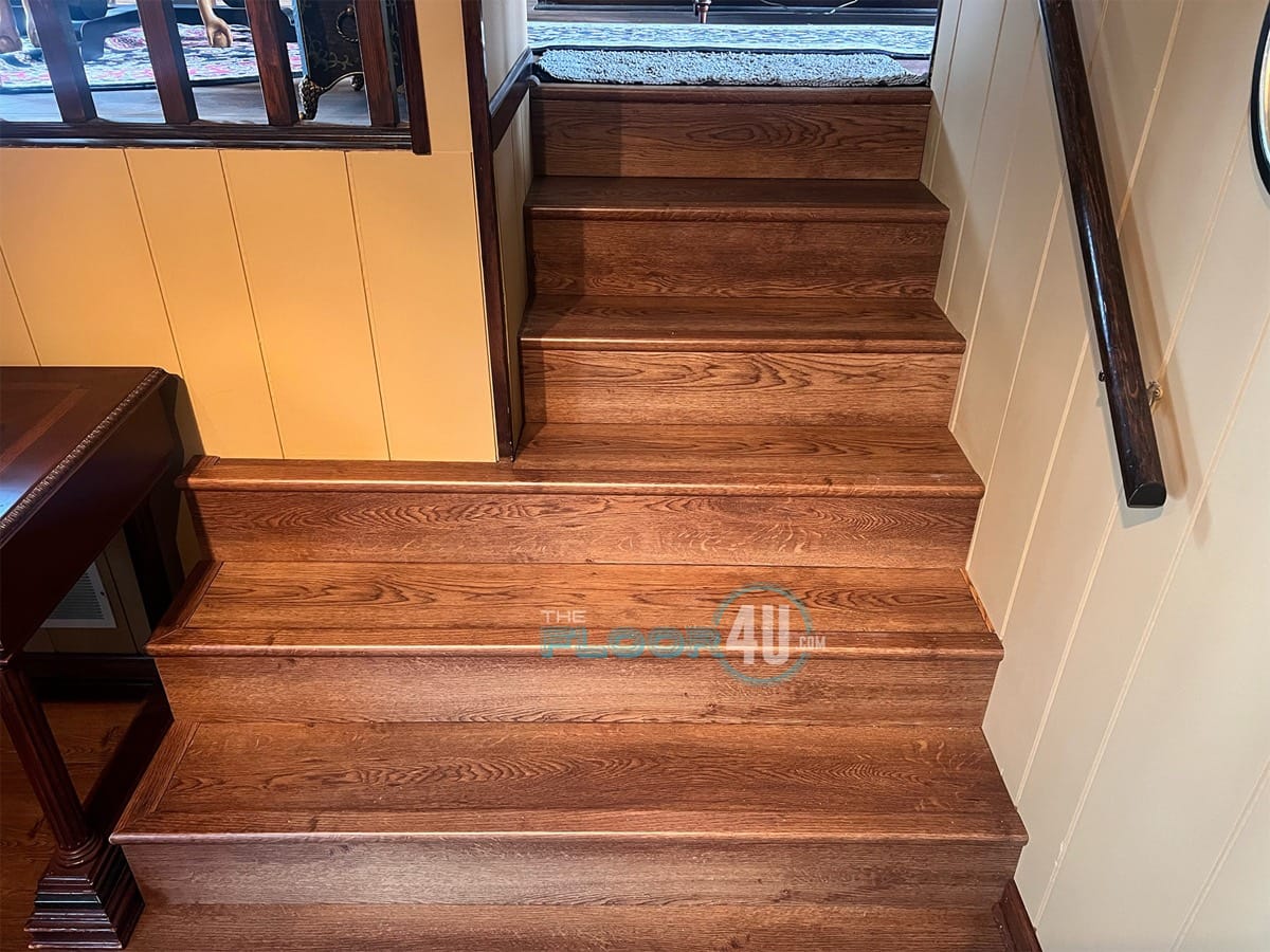 COREtec luxury vinyl plank stairs installation showing the durable wear-layer surface, Mokena IL