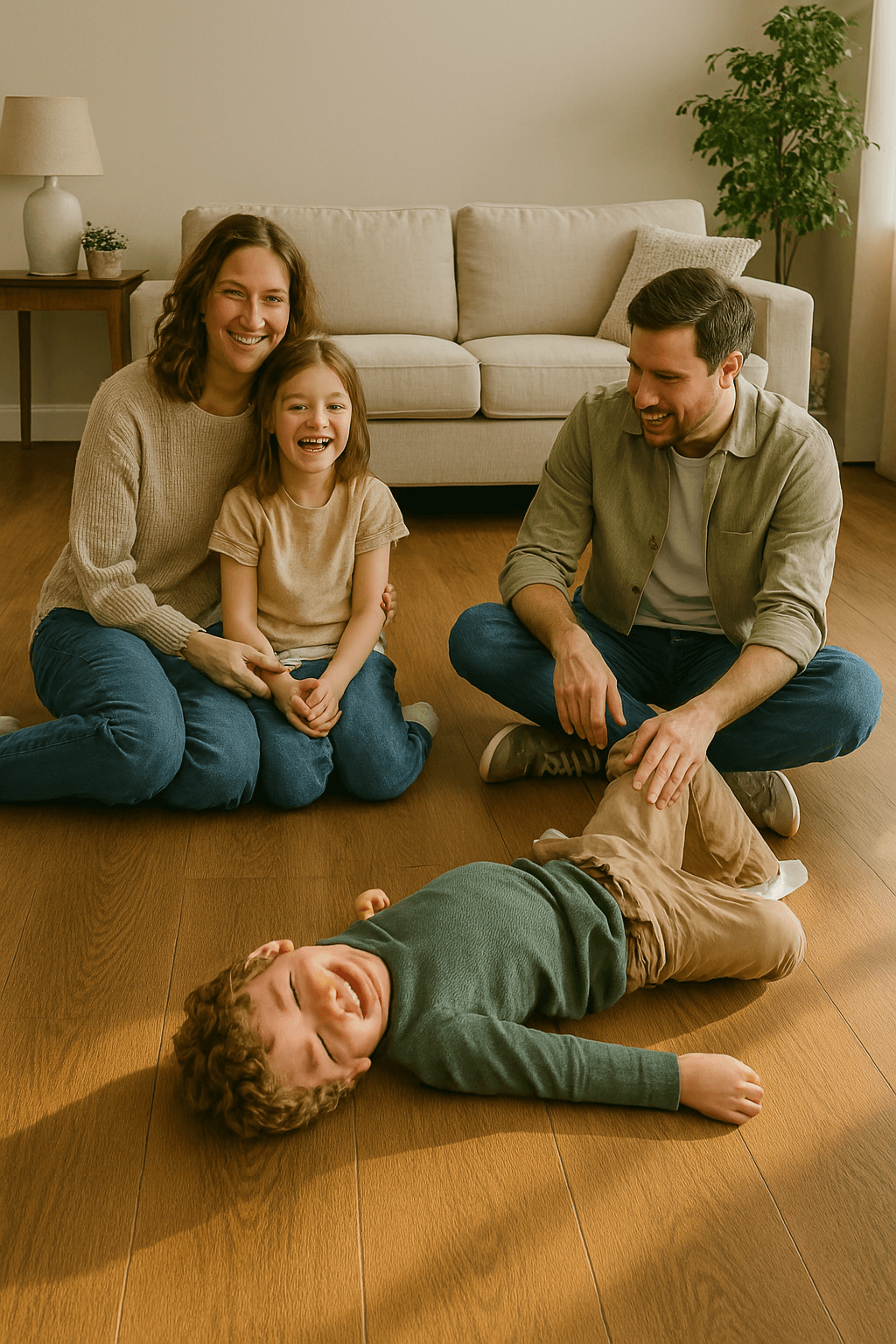 Family enjoying durable vinyl plank flooring installed by The Floor 4 U in Mokena, IL. Comfortable, kid-friendly, and built for everyday life.